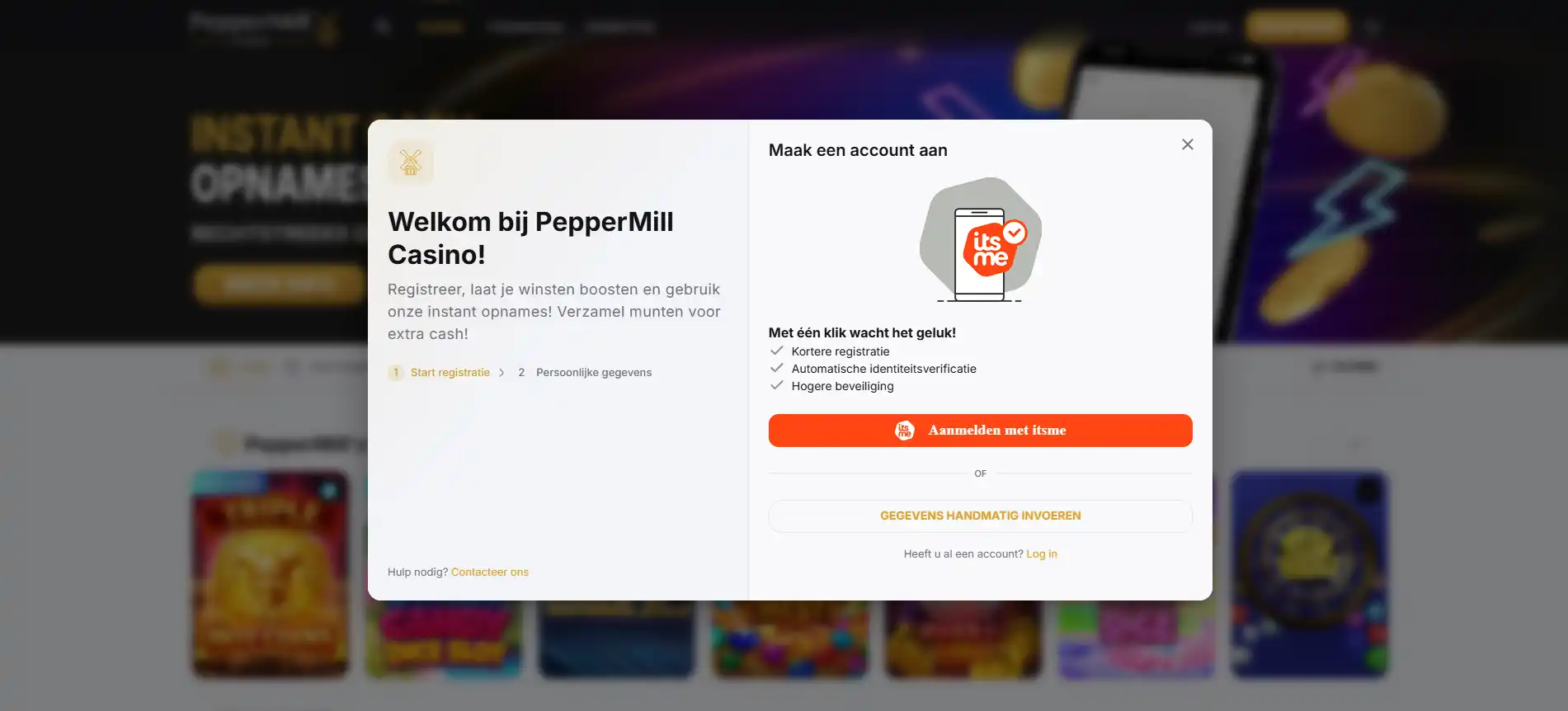 PepperMill registratie- of verificatiescherm