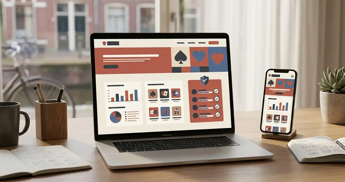 Abstracte redactionele illustratie van online casino-informatie in Nederlandse context